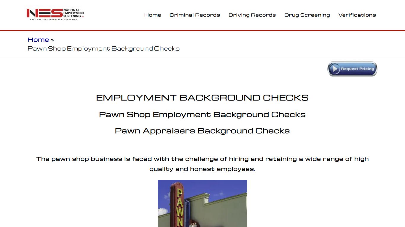 Pawn Shop Employment Background Checks - National Employment Screening